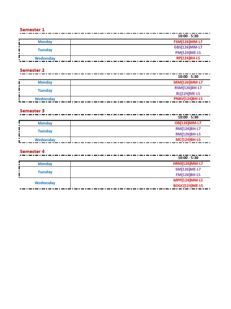 Semester Course Schedule Overview | PDF
