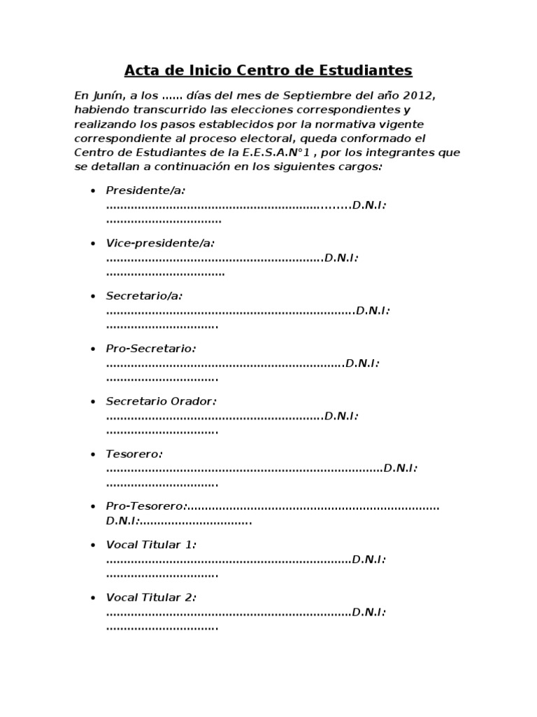 Acta de Inicio Centro de Estudiantes | PDF | Crecimiento personal y ...