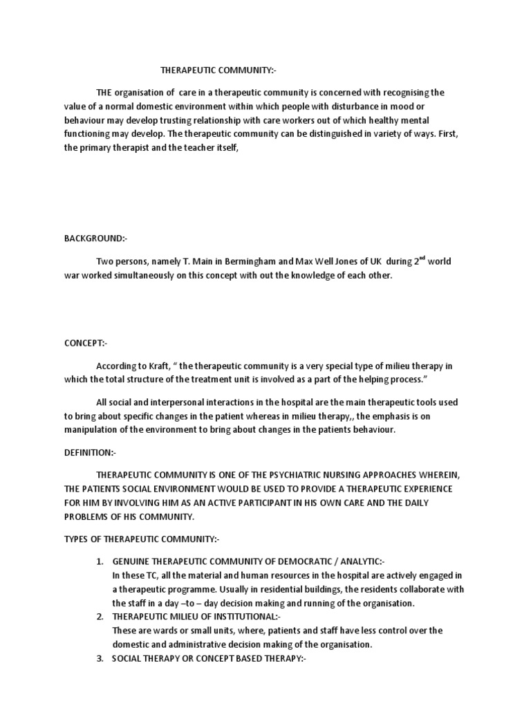 Therapeutic Community | PDF | Therapy | Community