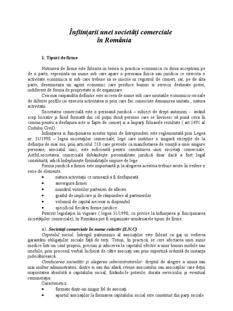 Infiintarea Unei Firmei Referat
