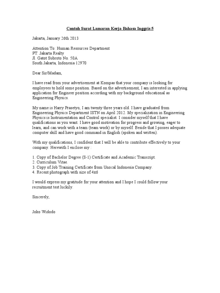 Download 99+ Contoh Surat Lamaran Kerja English Gratis Terbaru