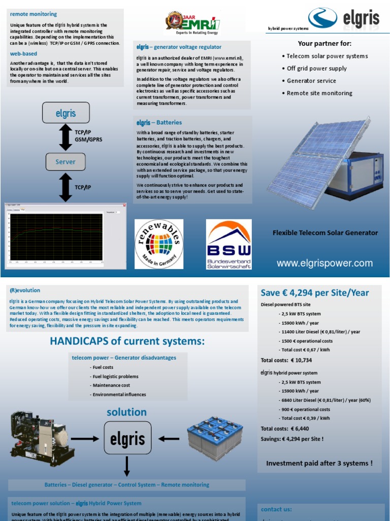 Elgris Hybrid Power System For Telecom and BTS With Generator and ...