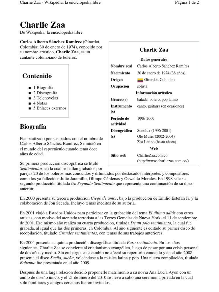Wiki Charlie Zaa | PDF | Entretenimiento (general)