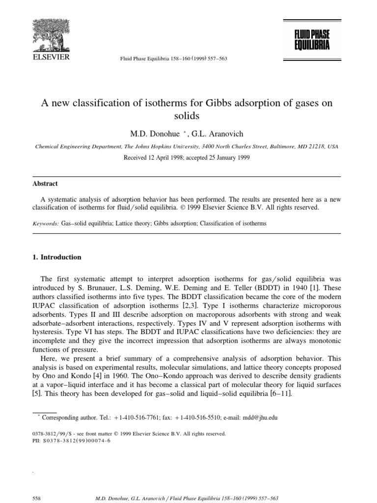 A New Classification of Isotherms For Gibbs Adsorption of Gases On
