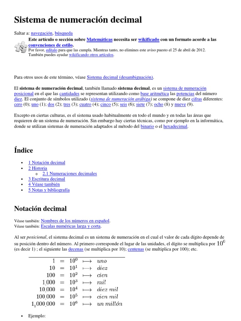Sistema de Numeración Decimal | PDF | Decimal | Fracción (Matemáticas)