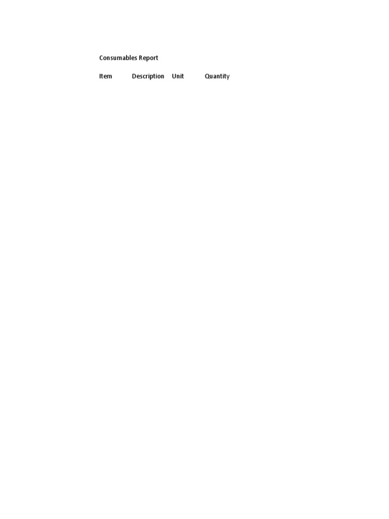 Consumables Report Item Description Unit Quantity PDF