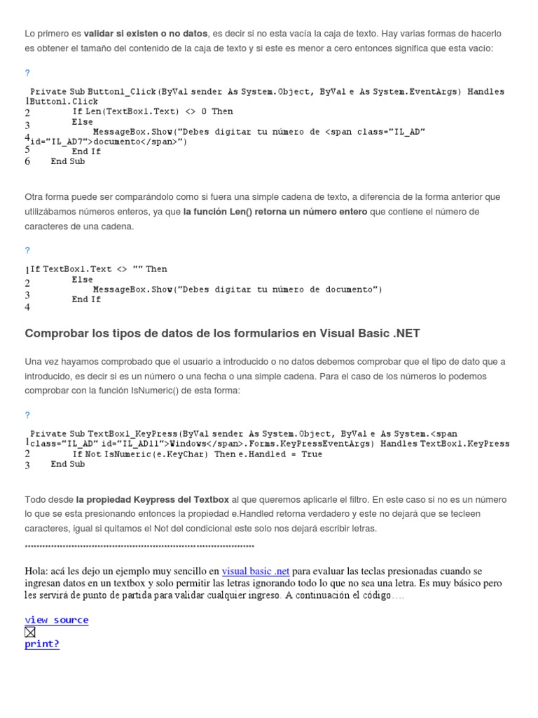 Validación de Datos en Visual Basic .NET | PDF