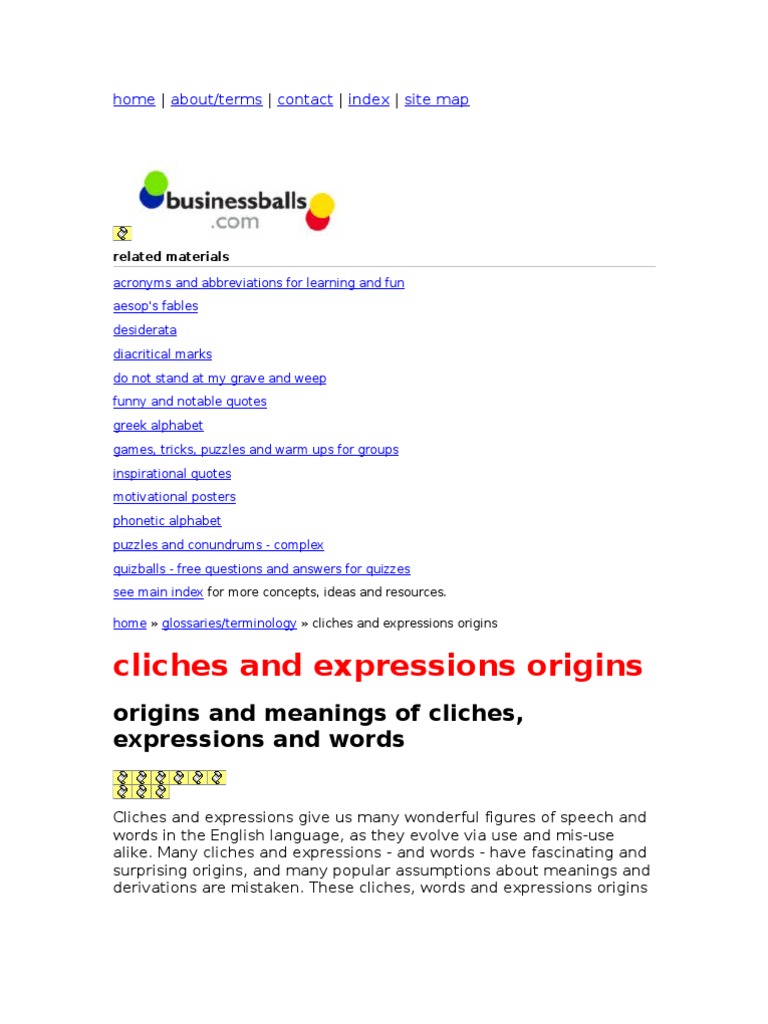 Origins And Meanings Of Cliches Expressions And Wordse Pdf