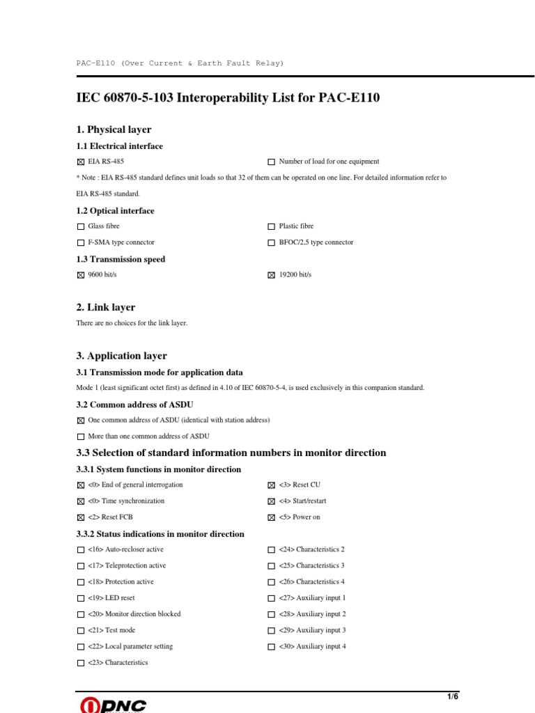 PAC-E110 IEC MappingV1 - 0 (20060724) | PDF | Relay | Bit Rate