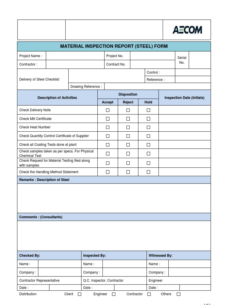 Receiving Report Receiving Inspection Report Template