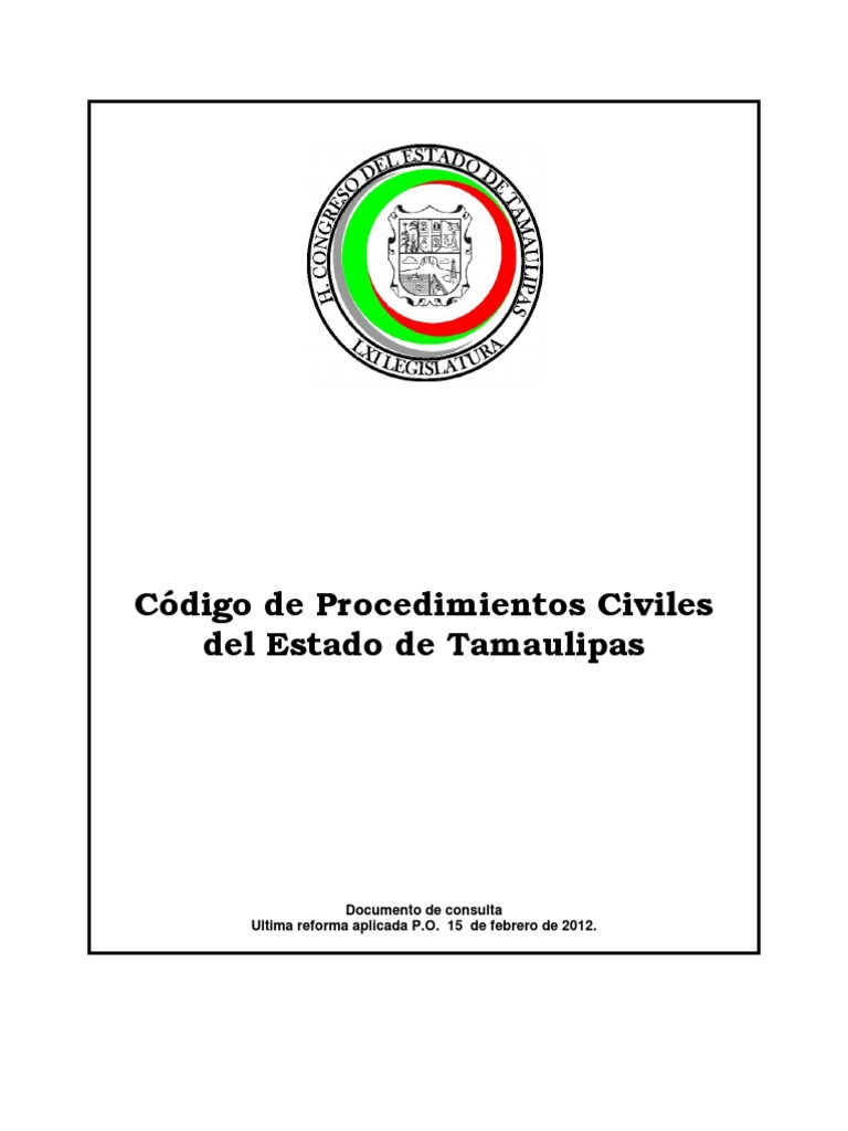 Codigo de Procedimientos Civiles Para El Estado Tamaulipas