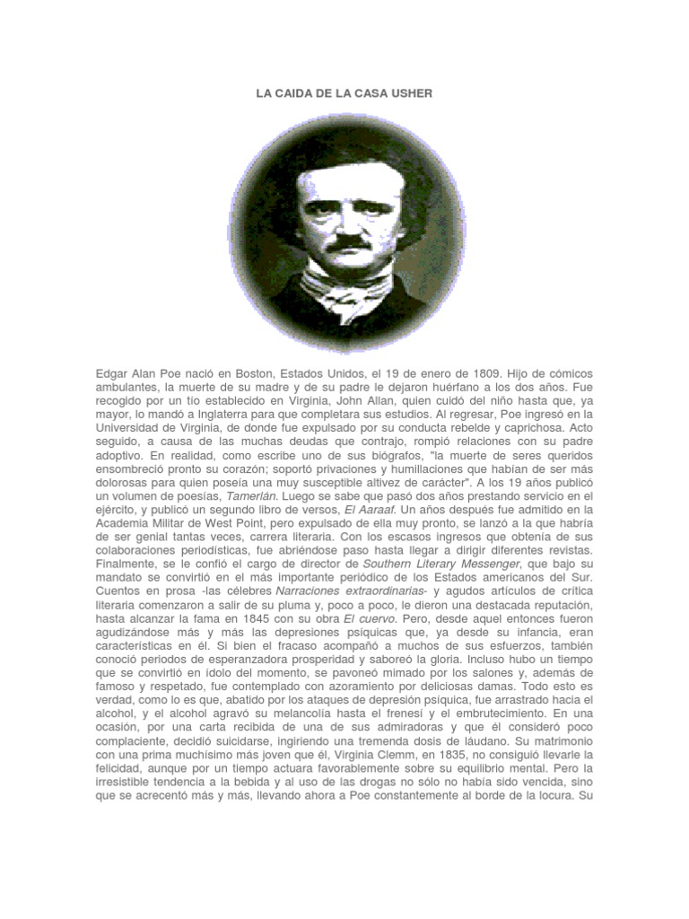 La Caida de La Casa Usher Edgar Allan Poe Ficción y literatura