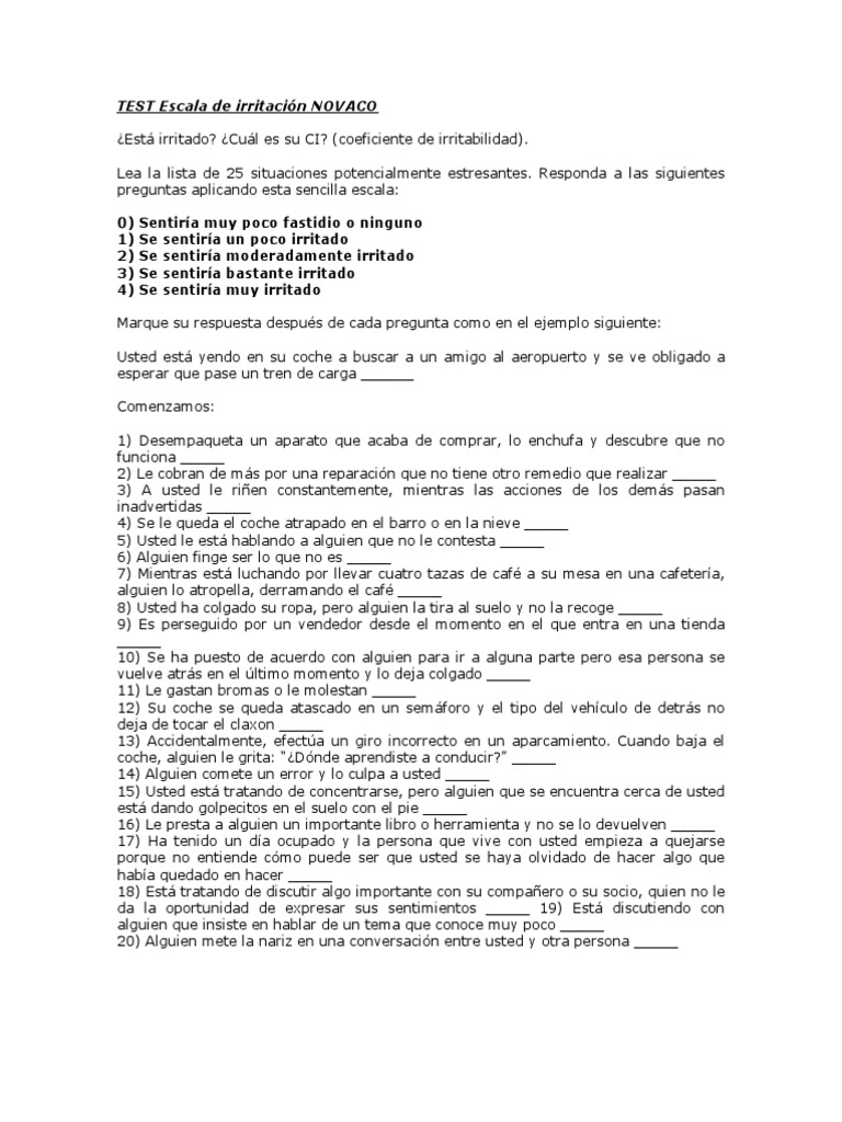 Test de Irritabilidad Novaco | PDF | Ira | Ocio