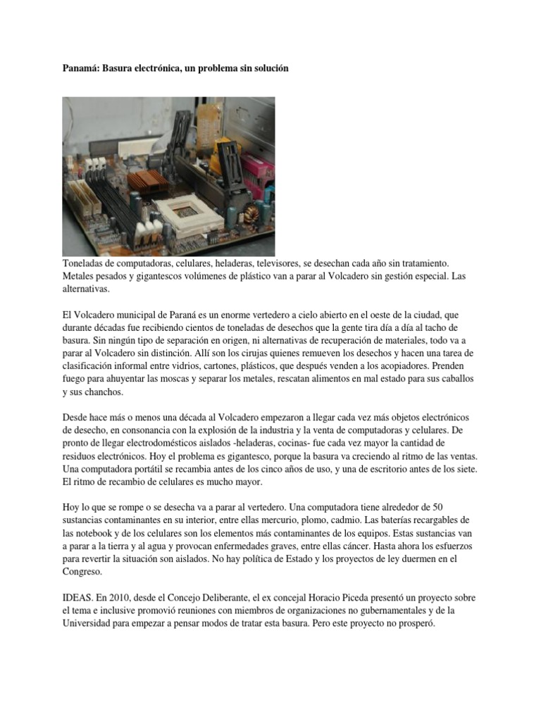 Basura Electrónica en Panamá: Desafíos y Soluciones | PDF | Residuos ...