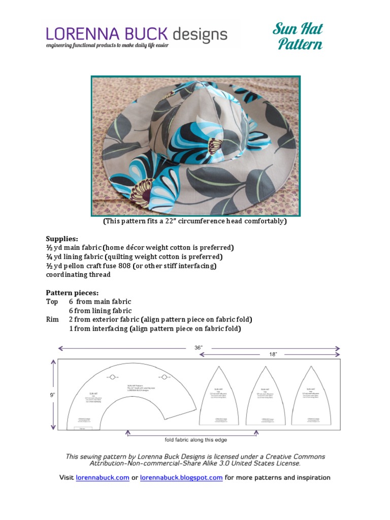 Free Sun Hat Pattern PDF Download | PDF | Seam (Sewing) | Sewing