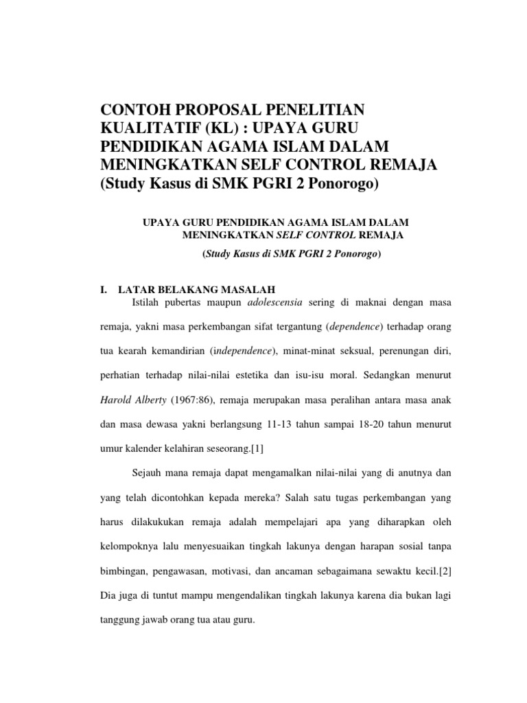 Contoh Proposal Penelitian Kualitatif