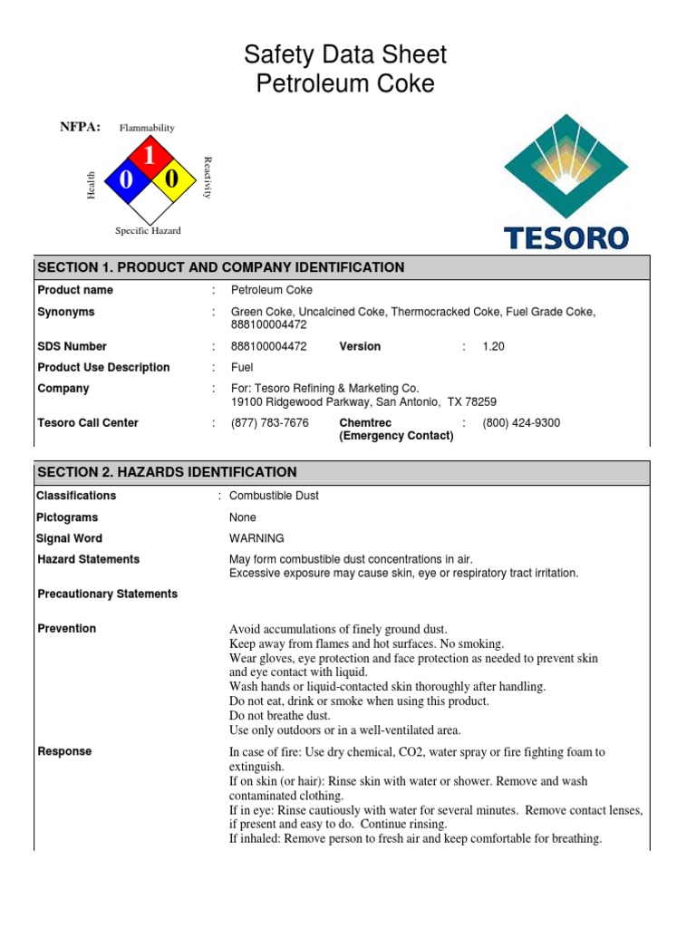 Safety Data Sheet - Petroleum Coke | PDF | Toxicity | Firefighting