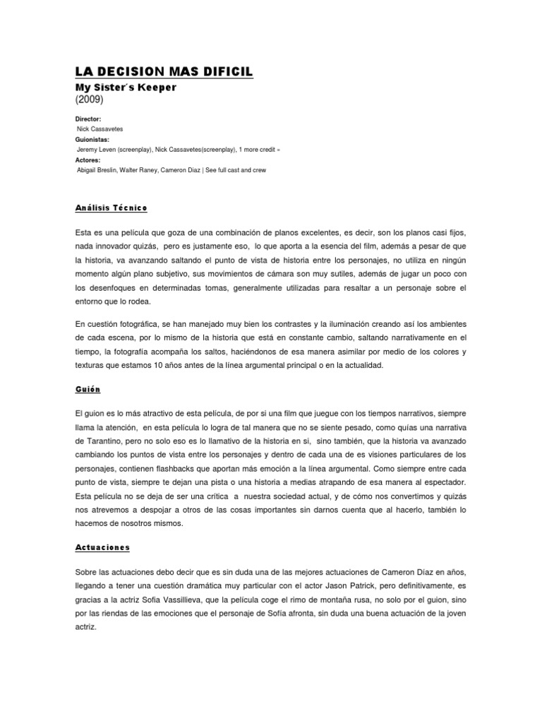 La Decision Mas Dificil Analisis PDF