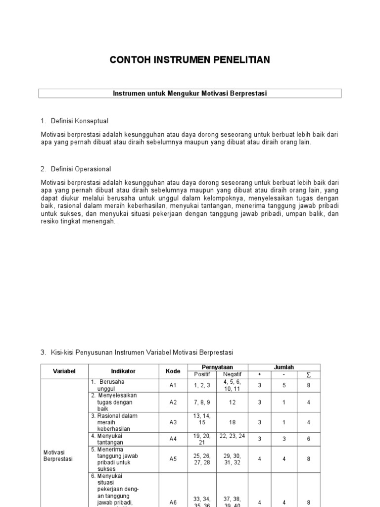 Instrumen Motivasi Berprestasi | PDF