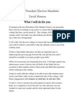 Student President Election Manifesto David Munroe