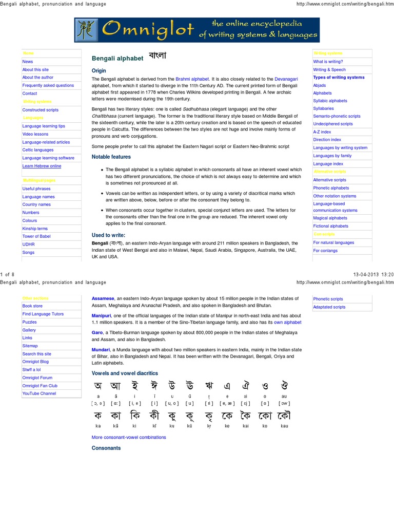 bengali alphabet pronunciation and language alphabet