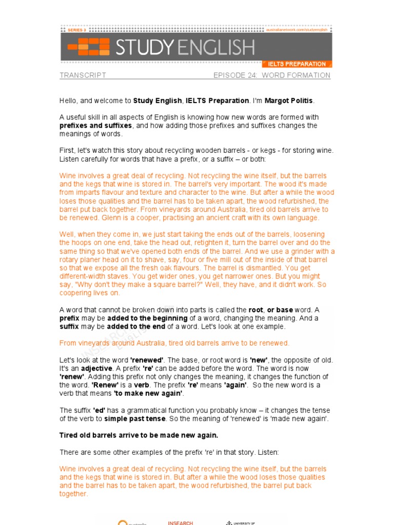 Transcript Episode 24 Word Formation PDF Barrel Verb