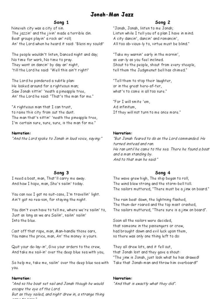 Jonah Man Jazz Lyric Sheet Michael Hurd 1966. Jonah
