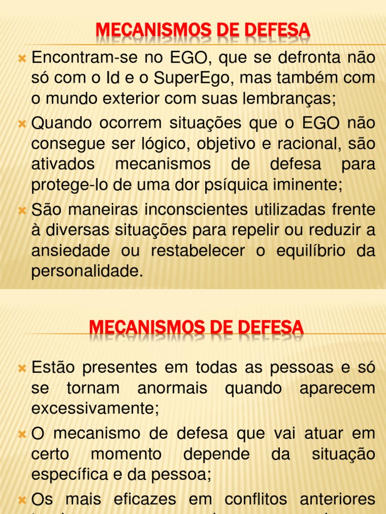 Os principais mecanismos de defesa do ego e suas funções | PDF ...