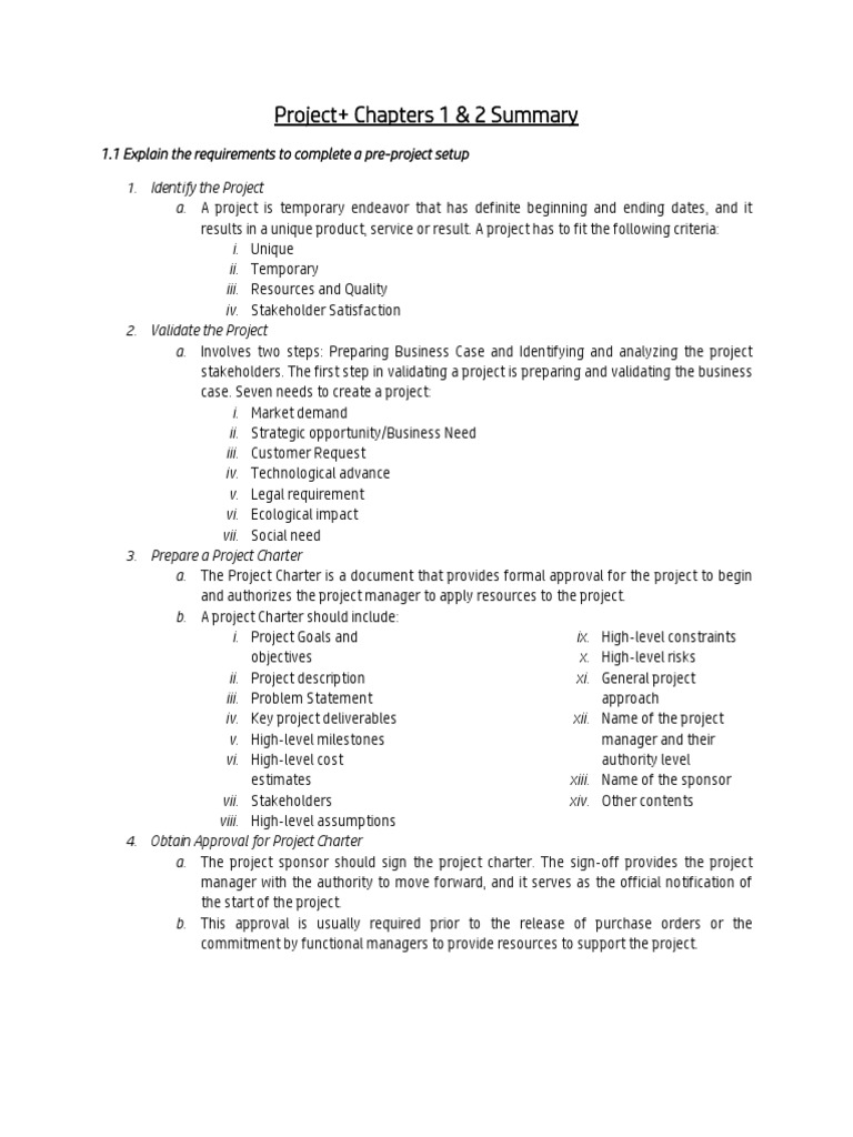 CompTIA Project+ - Chapters 1 & 2 Summary | PDF | Feasibility Study ...