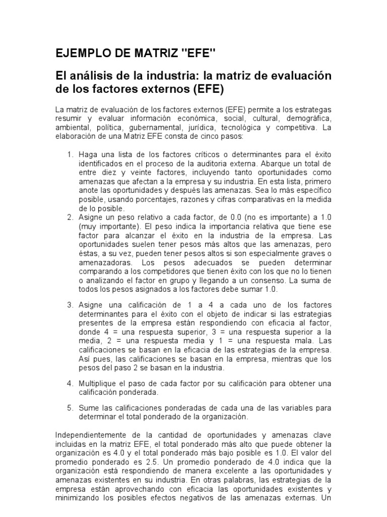Ejemplo de Matriz EFE para Análisis Estratégico | PDF | Ciencias ...