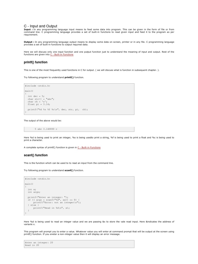 C Programming: Input and Output Functions | PDF