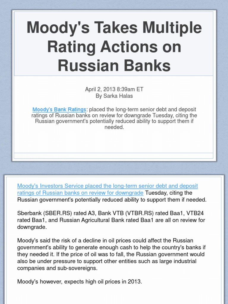 Moody S Takes Multiple Rating Actions On Russian Banks
