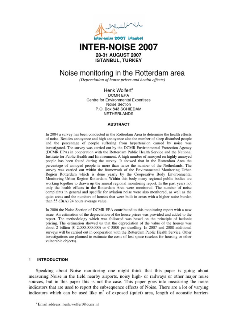 Noise Monitoring in The Greater Rotterdam Area PDF Decibel Noise