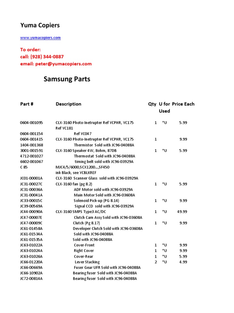 Samsung Copier Parts Catalog | PDF