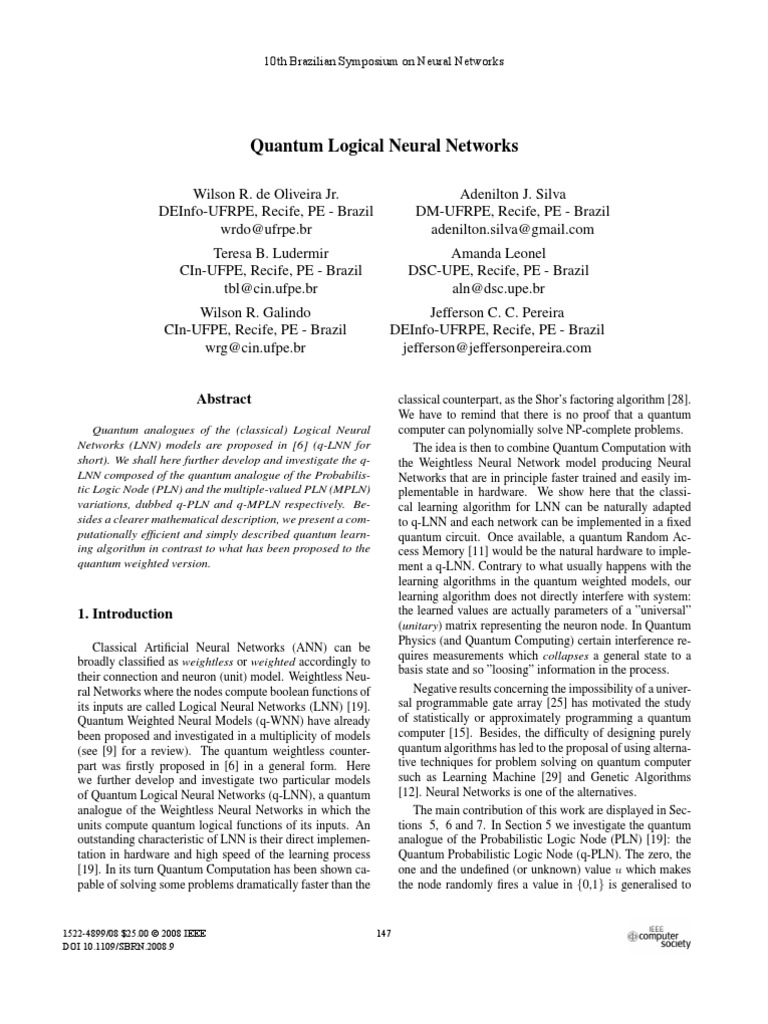 Quantum Logical Neural Networks Explained | PDF | Artificial Neural ...