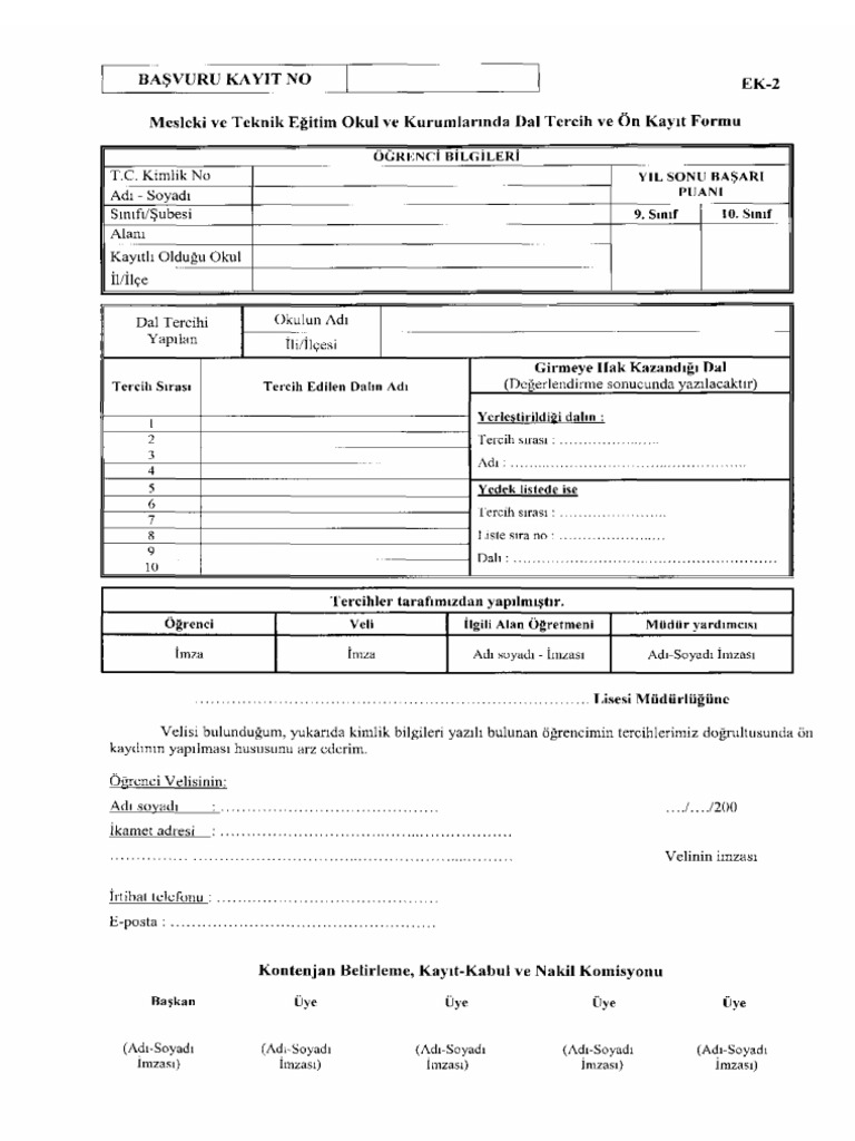 Dal Terci̇h Di̇lekçesi̇ Ön Kayit Formu Ek-2 | PDF