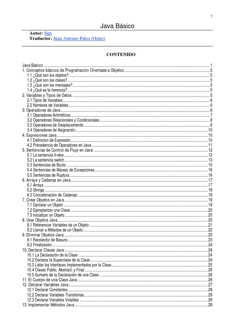 Java Básico Sun Microsistems Tutorial Ozito Es Spain Pdf