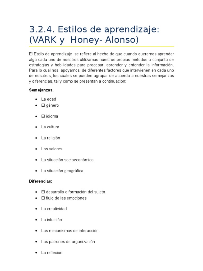 Estilos de Aprendizaje - Vark y Honey-Alonso | PDF | Aprendiendo ...