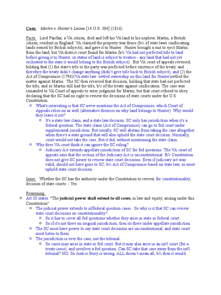 Martin v. Hunter's Lessee (1816) PDF U.S. State State Court