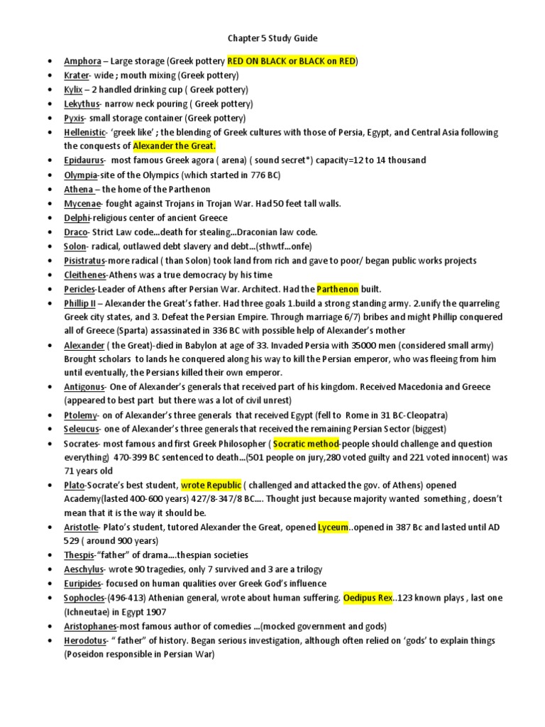 Chapter 5 Study Guide 9th Grade World History Honors Pt Ii Ancient Greece Sophocles