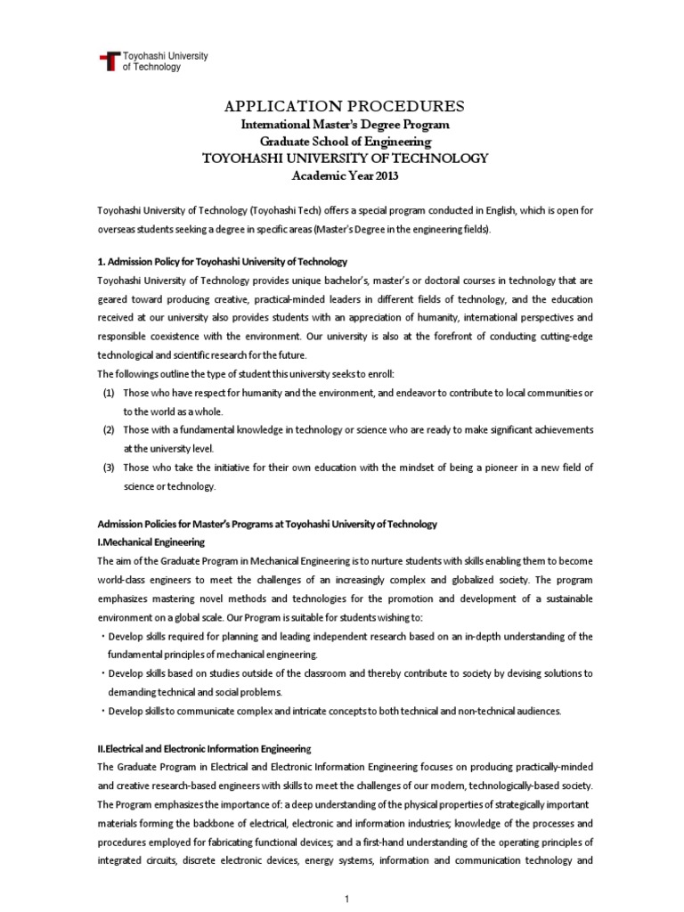 Toyohashi Tech International Master's Admissions | PDF | Graduate ...