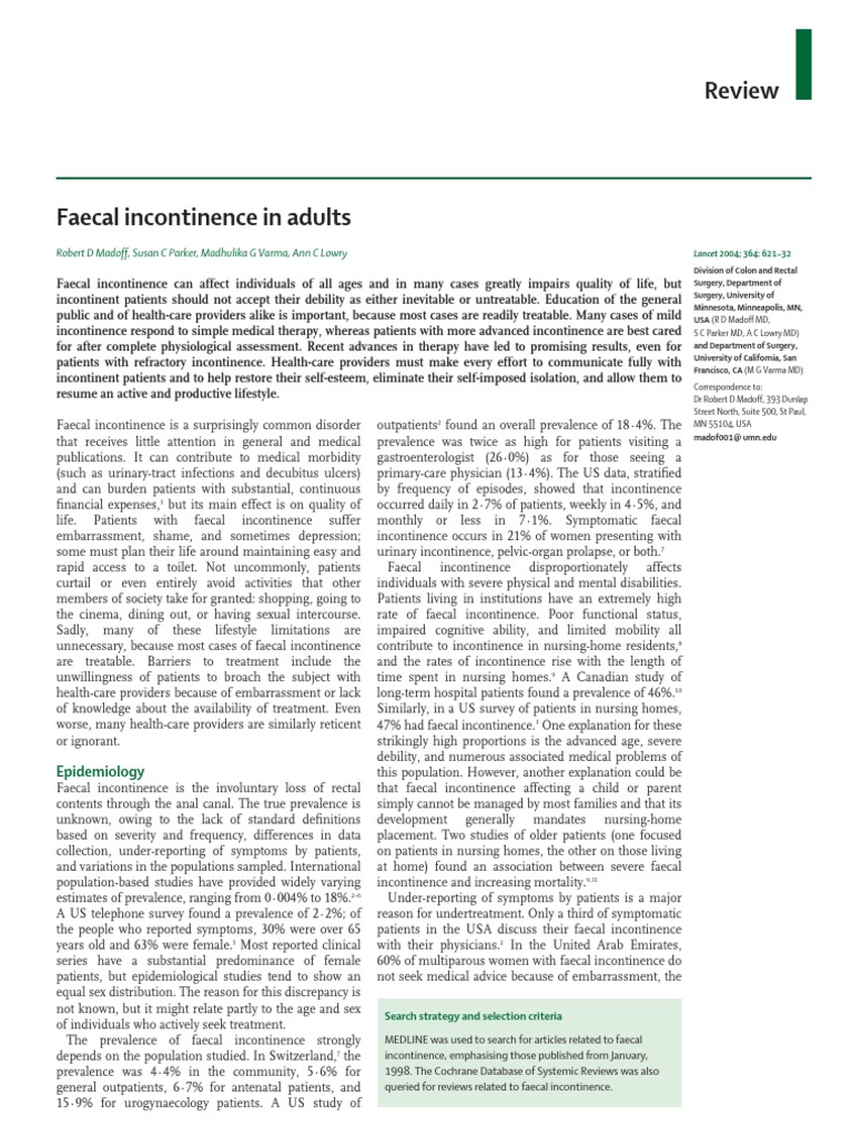 Faecal Incontinence in Adults - Review | PDF | Rectum | Gastroenterology
