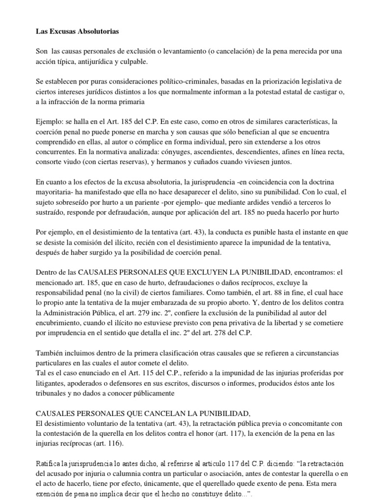Las Excusas Absolutorias Derecho penal Mala conducta