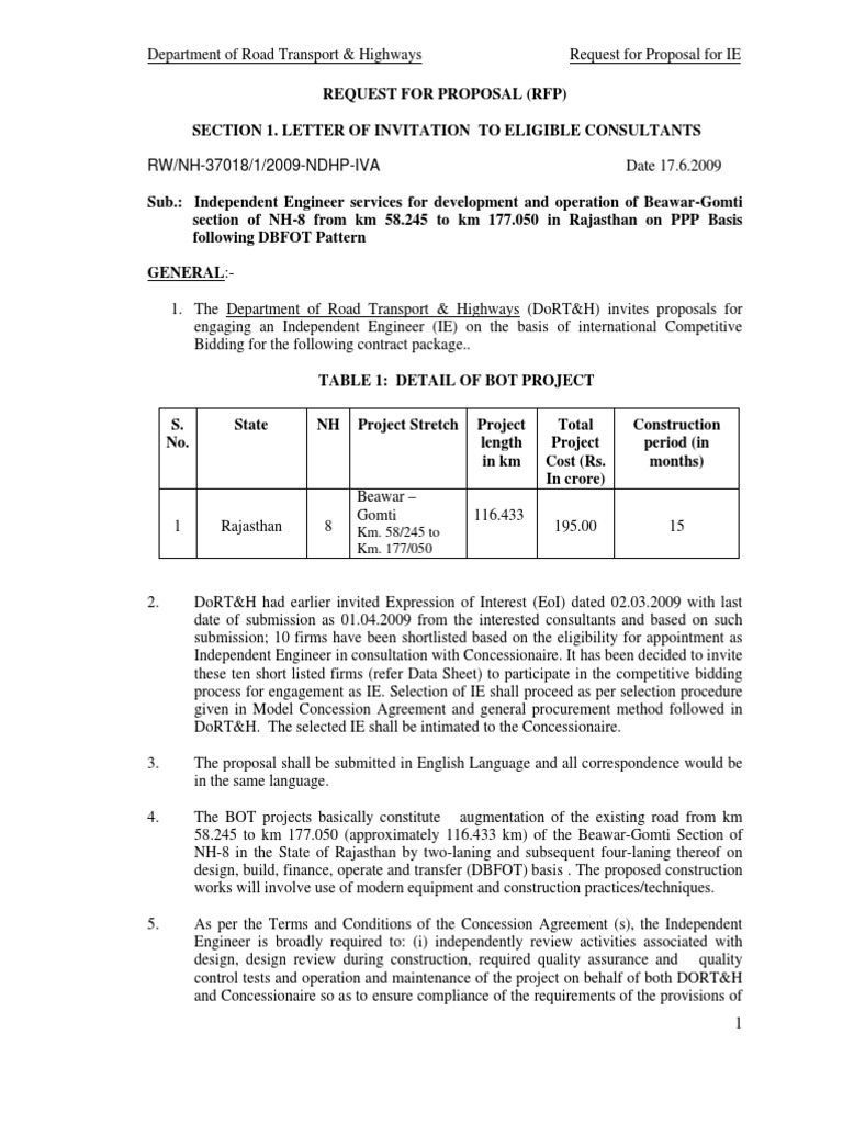 RFP for Independent Engineer Services | PDF | Request For Proposal ...