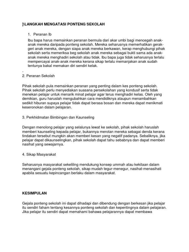 Langkah Atasi Ponteng Sekolah | PDF