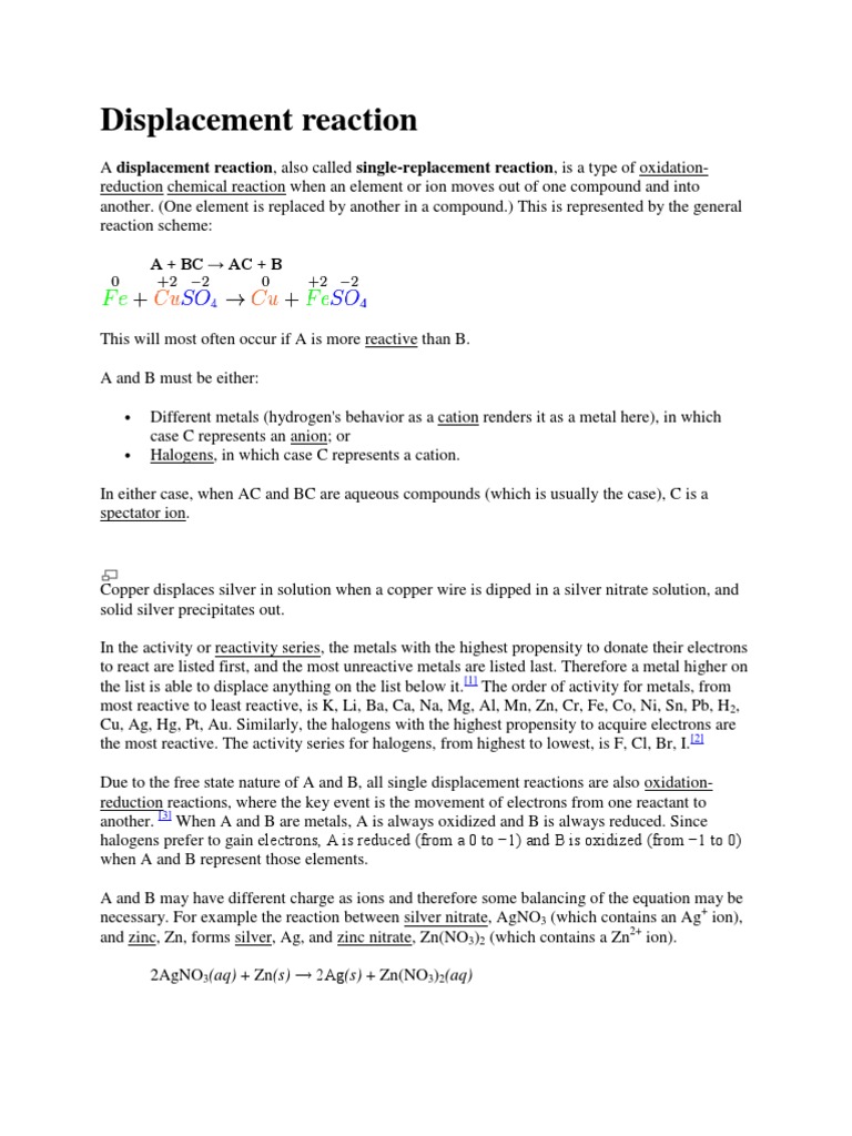 Understanding Displacement Reactions | PDF | Atoms | Metallic Elements