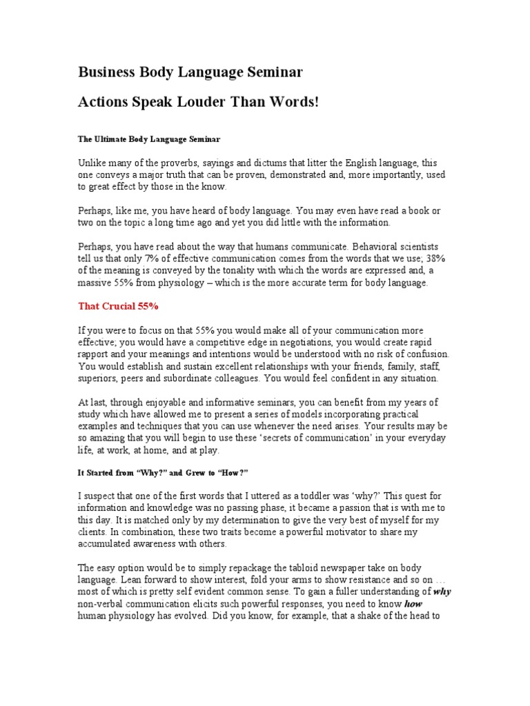 Mastering Body Language in Business | PDF | Nonverbal Communication ...