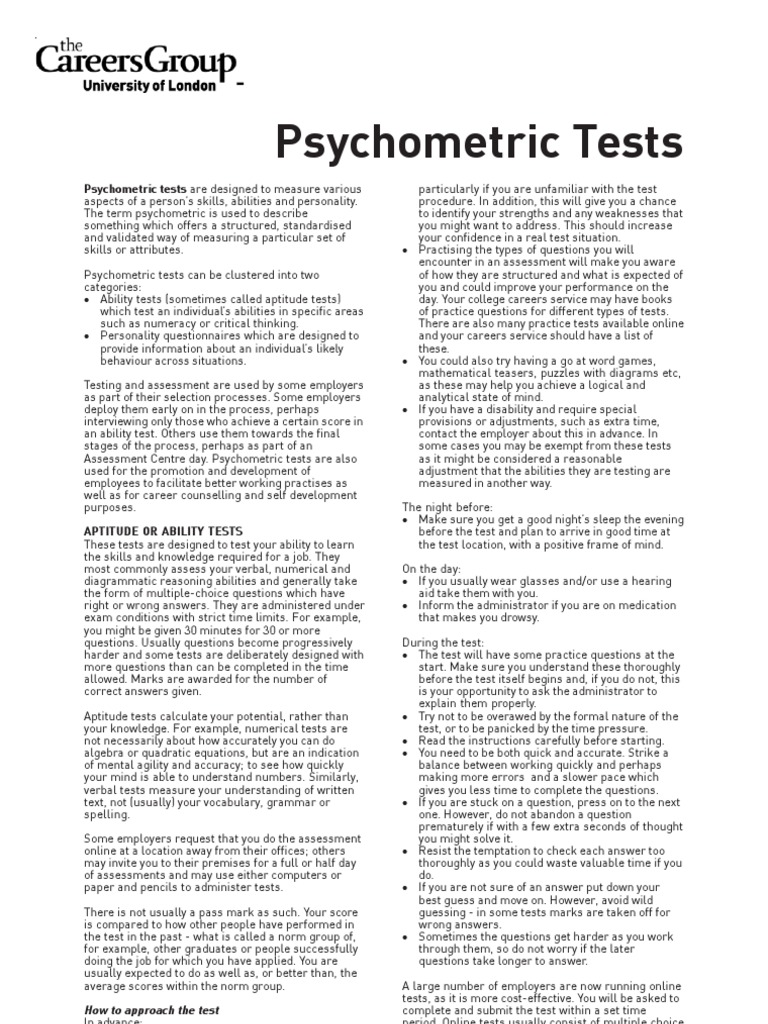 Guide to Passing Psychometric Tests | PDF | Test (Assessment ...
