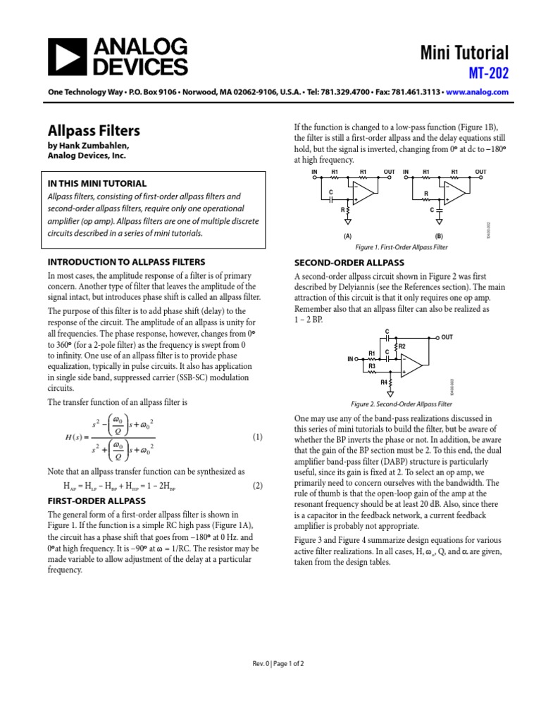 All Pass Filter Design PDF Filter (Signal Processing) Amplifier