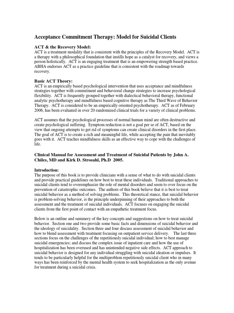 ACT - Suicidal Patients | Recovery Approach | Dialectical Behavior Therapy